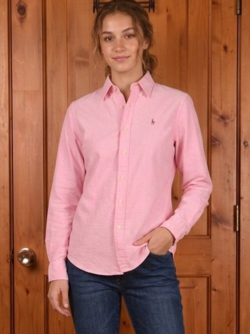 Polo Ralph Lauren Classic Fit Pink Oxford Button-Down - Yellow Collar - Size 2